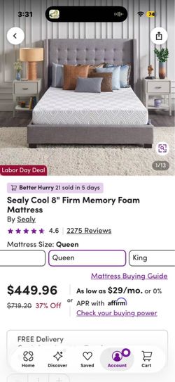 Sealy Cool 8" Firm Memory Foam Mattress Queen