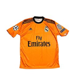 Real Madrid 3rd kit 2013/2014 Orange Soccer Jersey with all the Patches