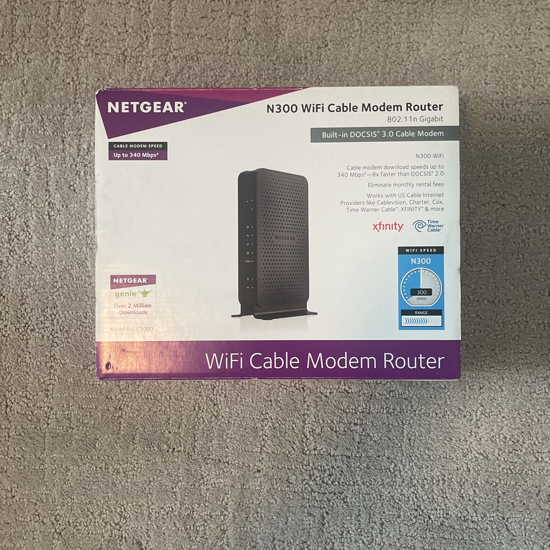 NETGEAR N300 WiFi Cable Modem Router (C3000) - 340 Mbps, DOCSIS 3.0
