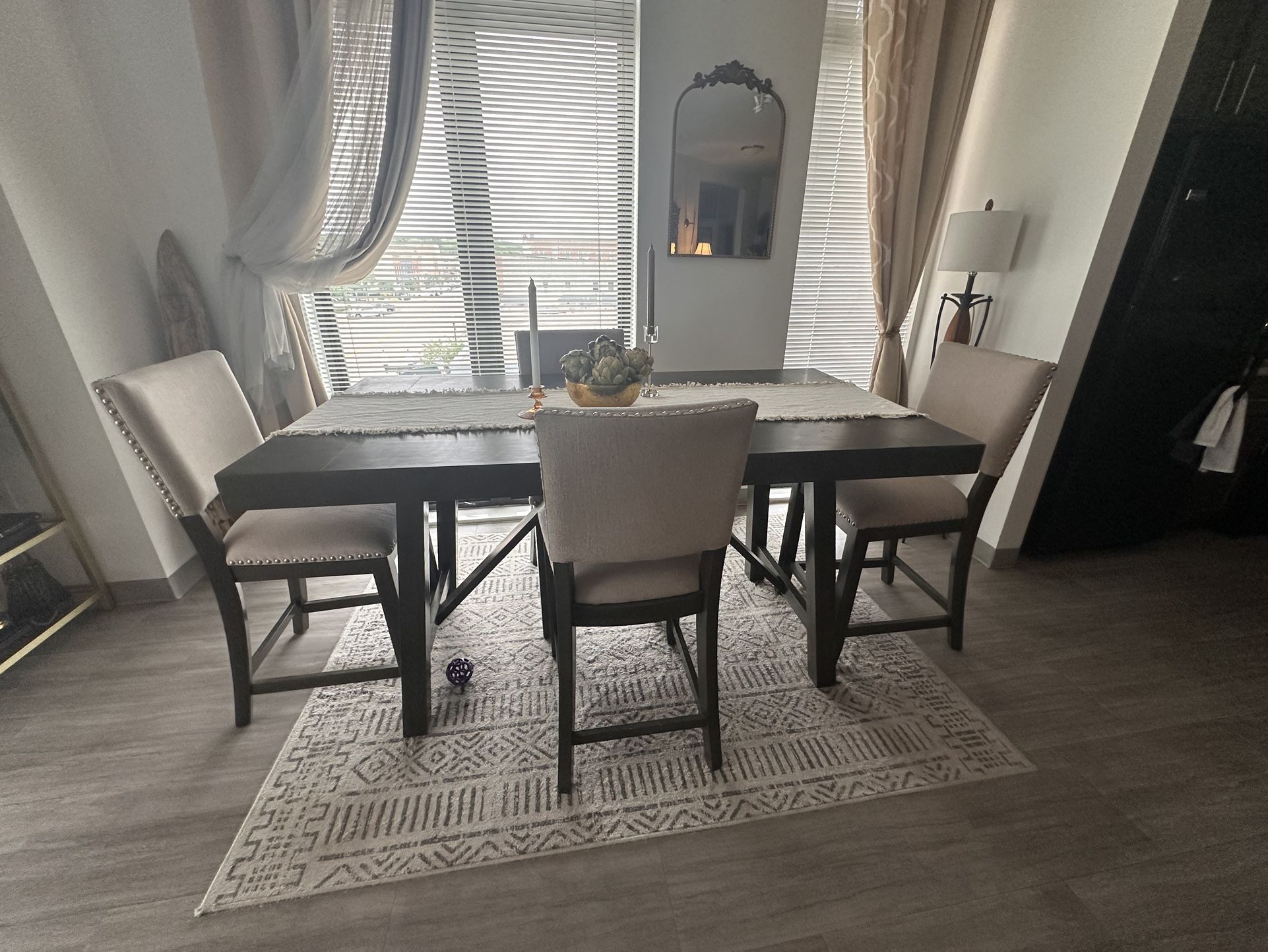 Beautiful Counter-Height Dining Table with Leaf + 8 Chairs