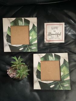 2 Leaf picture frames with fake succulents