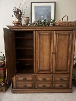 Large Wooden Entertainment Center Armoire