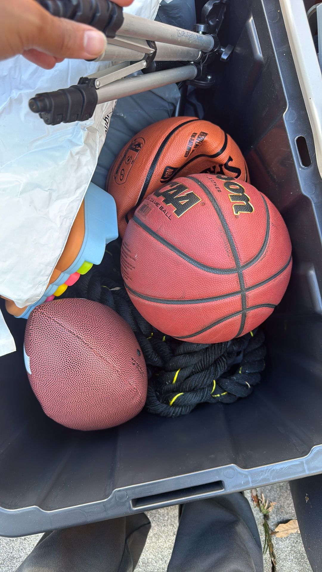 TAKE IT ALL! VINYLS. BASKETBALL. FOOTBALL. BOXING GLOVES. TELEPHONE PROP. FILM PROPS. IKEA BINS. CLOTHES STORAGE BINS DUMBBELLS. YOGA MAT. AND MORE