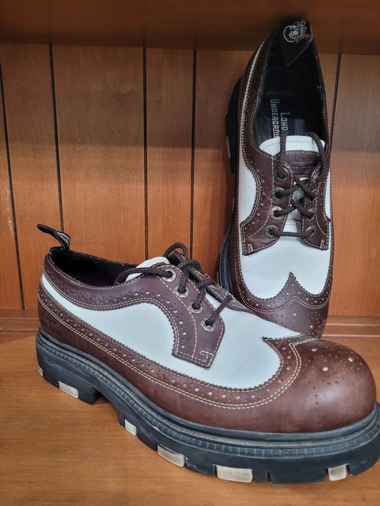 Vintage Y2K London Underground brown oxford wingtip lace up creeper shoes US 12