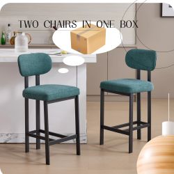 Bar Stools Set of 2, 26 inch Modern Upholstered Fabric Counter Height Barstools, Kitchen Island Chairs with Black Metal Legs for Dining Room/Kitchen I