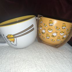 Sanrio Gudetama Coffee mug And noodle Bowl With Chopsticks Set NWT NEW