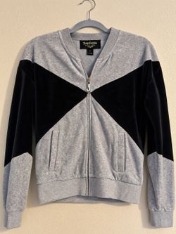 Juicy Couture Black Label Velour Zip Jacket S Gray Black Gold Crown Y2K