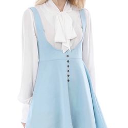 Women's Button Decor Overalls Pinafore Dress Suspenders Skirt - Size XS