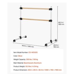 4ft Wood Ballet Barre