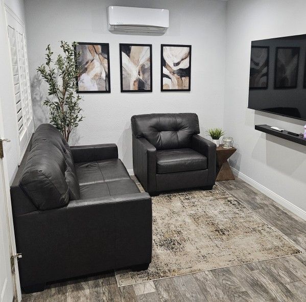 Leather Sofa and Oversized Leather Chair