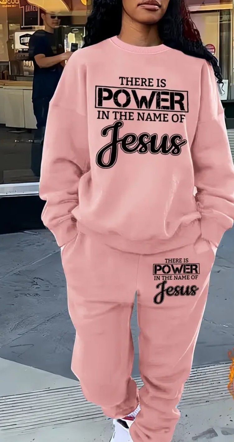 Awesome Christian Inspirational Jesus 2 Piece Sweatshirt Set Pink