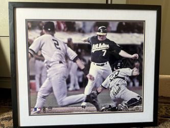 Steiner-authenticated 16×20 photograph of Derek Jeter’s famous “Flip Play,” signed by all three players: