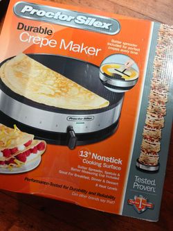 Proctor Silex Electric Crepe Maker with 13" Nonstick Griddle for Eggs, Pancakes, Omelets & More, Stainless Steel