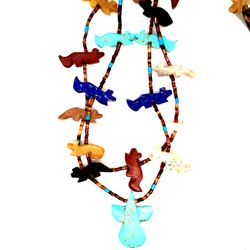 Double Strand Zuni Fetish Multicolor Bird Necklace