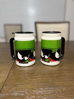Vintage 1996 Marvin the Martian Looney Tunes Travel Mugs Set of 2