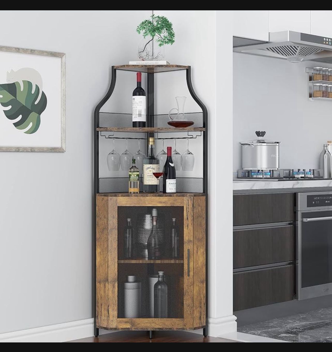New Wine Bar, Corner Wine Bar Rack Cabinet With Detachable Wine Rack, Home Bar Cabinet With Barn Door And Adjustable Shelf, Wine Bar Cabinet And Buffe