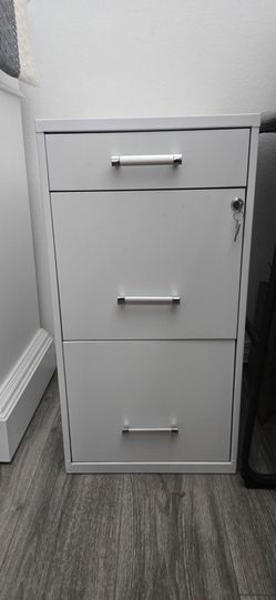 White 3-Drawer Metal Filing Cabinet with Lock