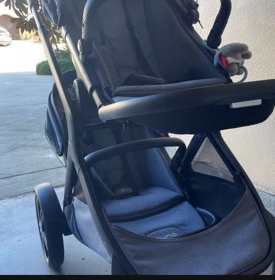 Nuna Demi Grow Double Stroller With Sibling Seat In aspen Blue Gray Color Bundle