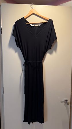 VINCE Black Midi Dress with Tie Waist