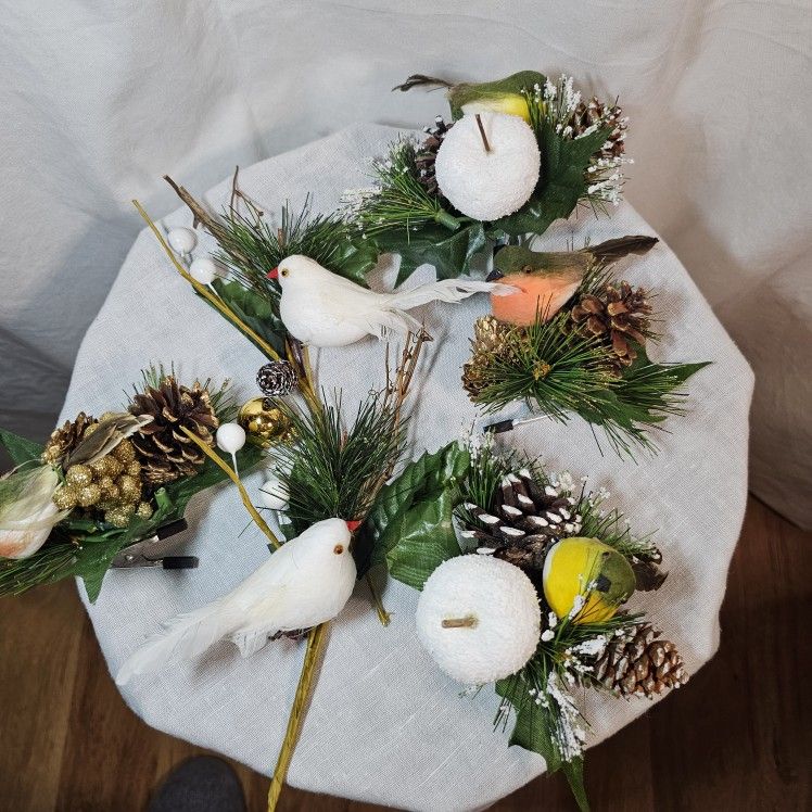 Bird Christmas Tree Ornaments X 6 Clip On & Stake