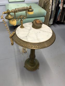 Vintage Table Marble /Brass Victorian Rotary Dial Telephone