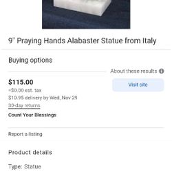 PRAYING HANDS ON A MARBLE STAND IN EXCELLENT CONDITION 