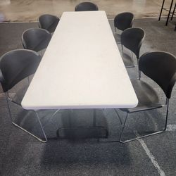 8 Foot Folding Table with 8 Stack Chairs