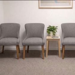Set of 3 Modern Upholstered Accent Chairs – Solid Wood Legs – Gray