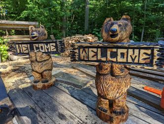 38" Chainsaw Carved Welcome Sign Bear