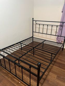 Black Metal Bed Frame with Headboard and Footboard queen