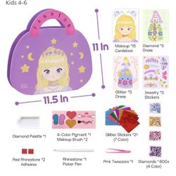 4-in-1 Dress Up Game Set Princess Fantasy Makeup, Pretty Pretty Princess Game, Girls Toy Kit with Diamond Painting & Princess Dress Up Set, DIY Paper 