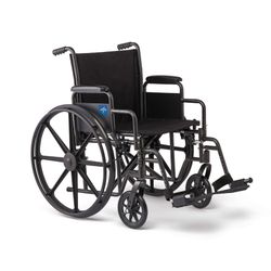 Medline Comfortable Folding Wheelchair With Swing-Back Desk-Length Arms And Swing-Away Footrests, 20”W X 16”D Seat