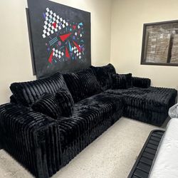 2-Piece Black Upholstered Sectional - Brand New