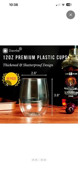 48 Stemless Plastic Wine Glasses - 12oz Clear Disposable Party Cups for Parties - Wine Tumblers