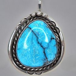 Vintage Navajo Morenci Turquoise Pure Silver Pendant