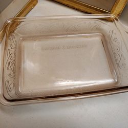 Pink Vintage Anchor Hockings Pink Depression Glad Serving Tray Attached Floral