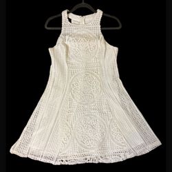 J.O.A. Los Angeles Dress P(M) White Crochet Bohemian Style Cutout Knit Mini 