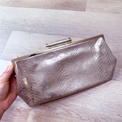 NEW - INC International Concepts Snakeskin Clutch Bag  Silver Champagne / 13” x 6”