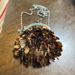 Vintage Sequin Evening Purse – Retro Flapper-Style Bag with Chain Strap