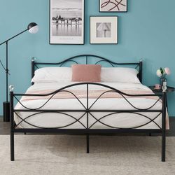 Heavy duty Classic Metal Bed Frame with Headboard and Footboard, No Box Spring Needed/Mattress Foundation