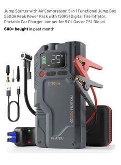 5 in 1 Jump Starter 5500A Peak with Air Compressor 150PSI Digital Tire Inflator Portable Car Battery Booster Power Bank