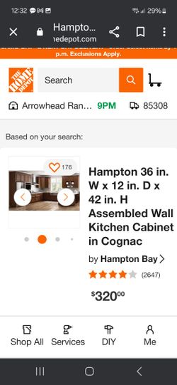 Hampton Bay  Kitchen Cabinet  36"W   X 42" H In Cognacc 