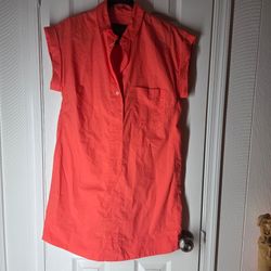 J.Crew Coral Red Short-Sleeve Shirt Dress Size S