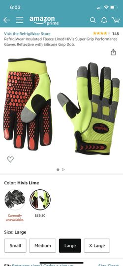Refrigiwear Insulated Fleece Lined HiVis Super Grip Gloves - Large size