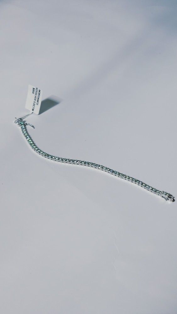 Aqua Green Moissanite Tennis Bracelet – 925 Silver, 6.5”