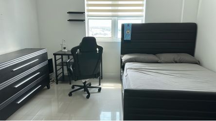 Modern Black Queen Bedroom Set with Mattress, Dresser, Nightstand, Desk & Gaming Chair
