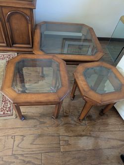 3-Piece Wood and Glass Living Room Table Set — $125