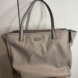 KATE SPADE NEW YORK Gray Tote Logo Plaque Double Handles Silver Tone Hardware