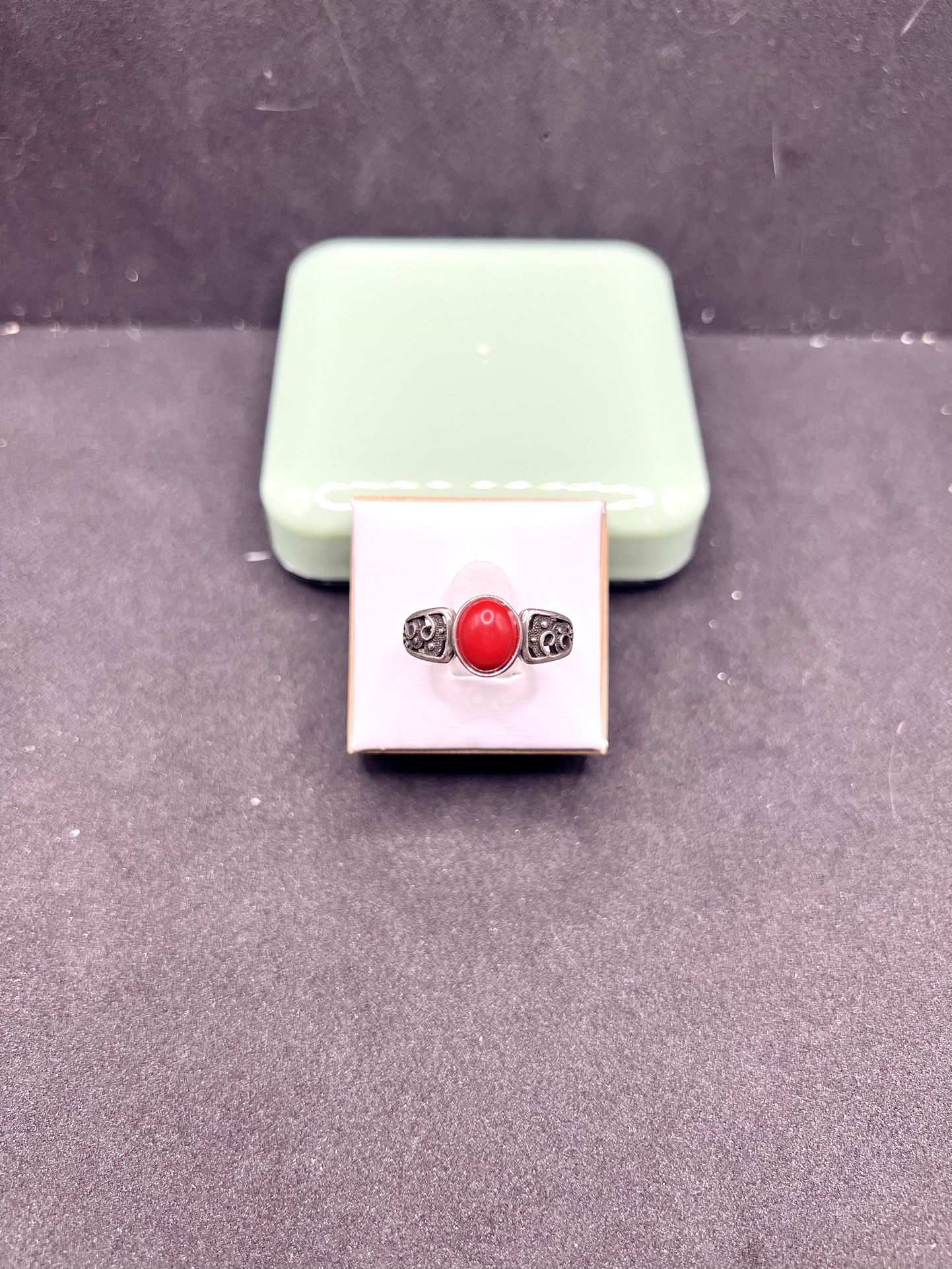 Red Agate Silver Ring - Size 8