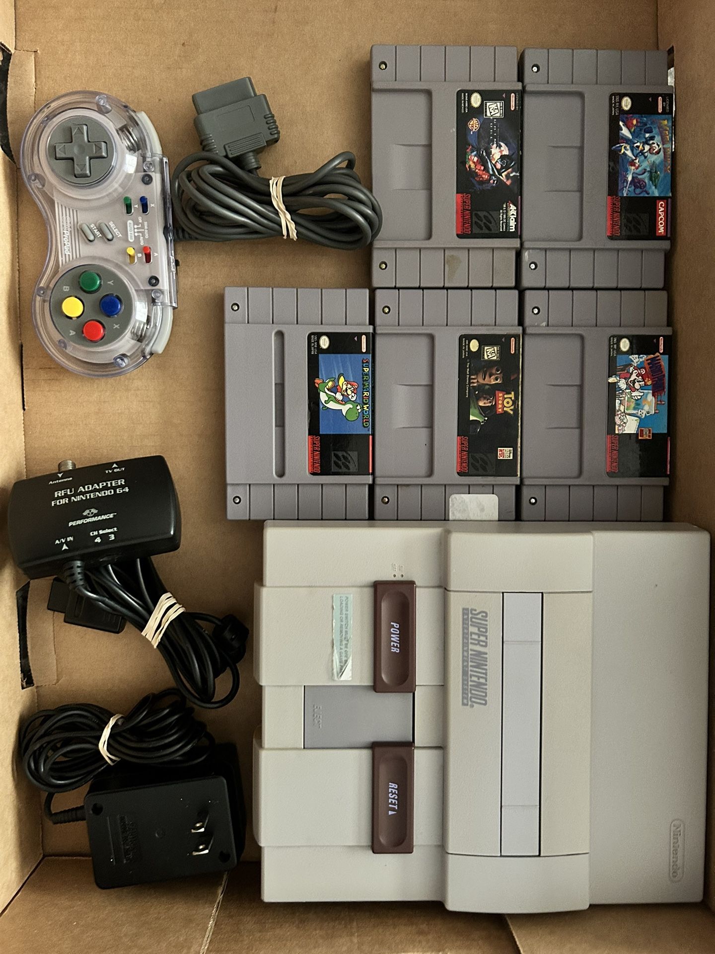 Super Nintendo SNES Console 5-Game Bundle(Tested Working Good)